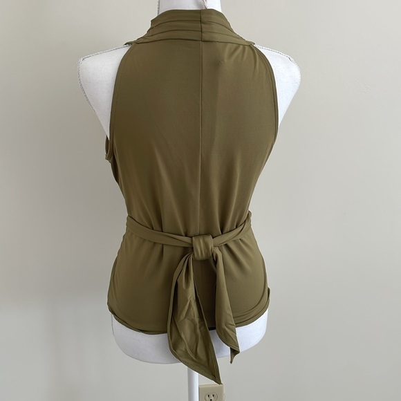 Olive Green V Neck Top with Ties - Picture 2 of 6